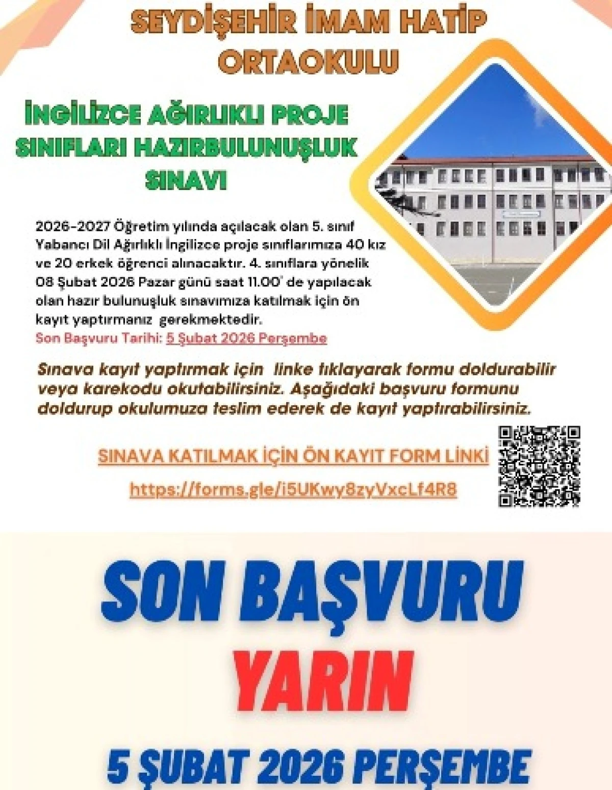 Seydişehir İmam hatip ortaokulundan yabancı dil ağırlıklı proje sınıfı