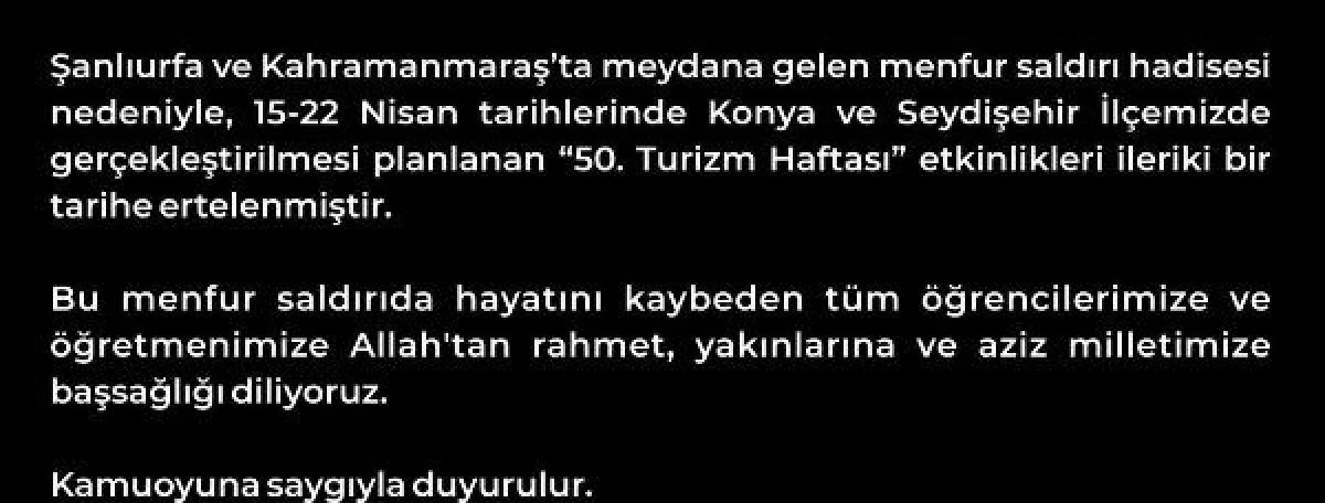 Turizm haftası ekinlikleri ileri bir tarihe ertelendi